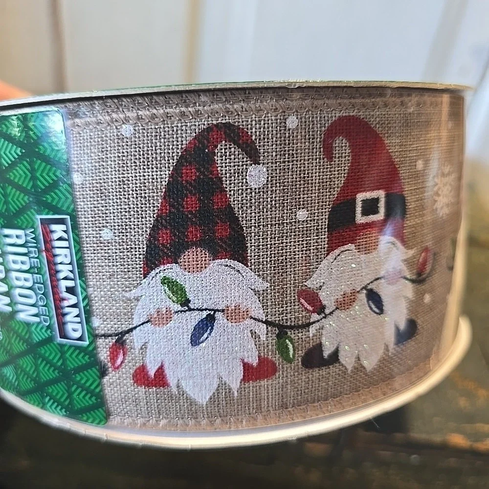 Kirkland Gnomes with Christmas Lights Wire Edged Ribbon‎ 2.5
